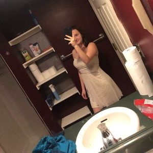 Short beige lace detailing dress